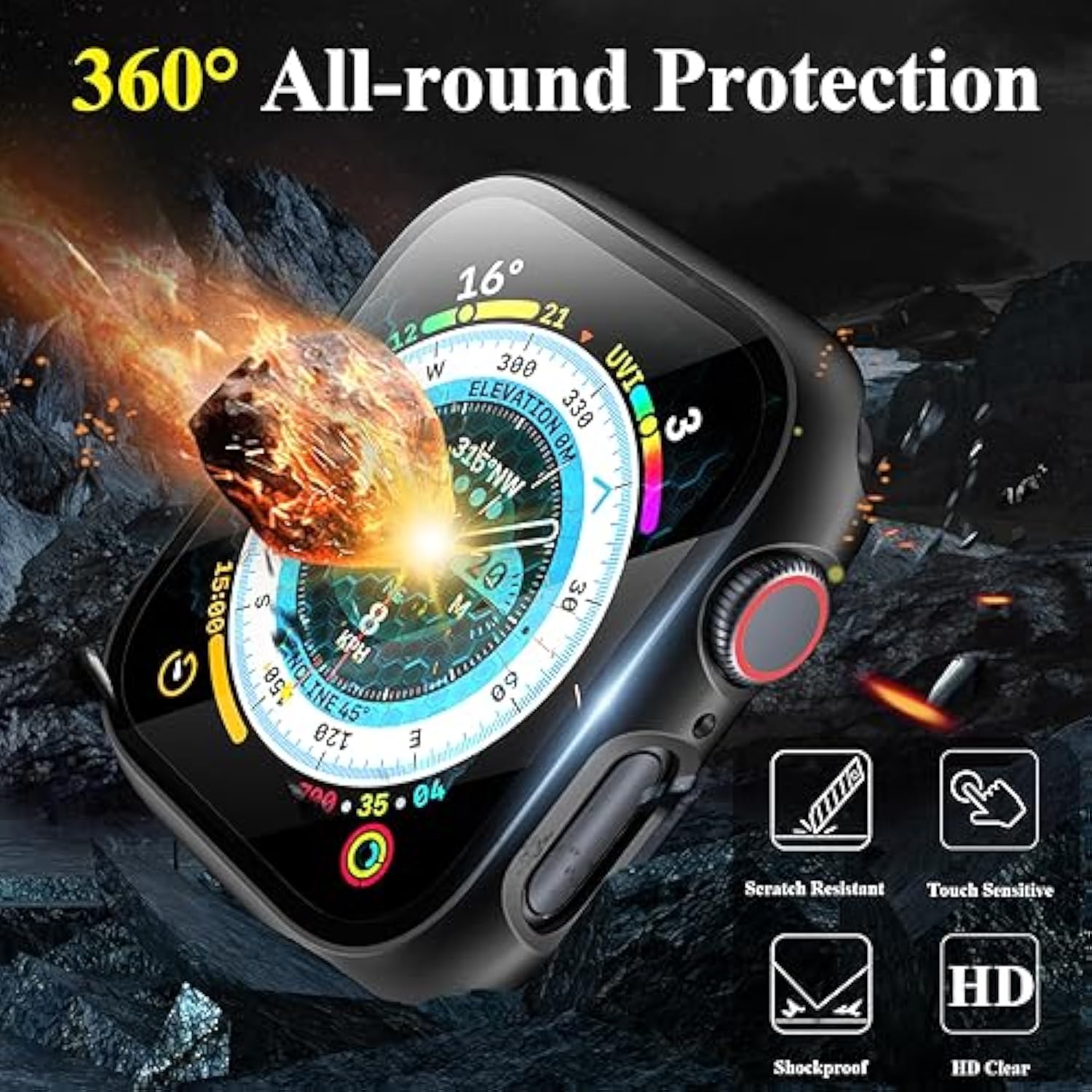 [3 Pack] Case For Watch Series 9 Screen Protector 45Mm Series 8 Series 7, Hard Pc Bumper Cover Hd Tempered Glass Full Protective Case For Iwatch Series 9/8/7 Accessories 45Mm, Black