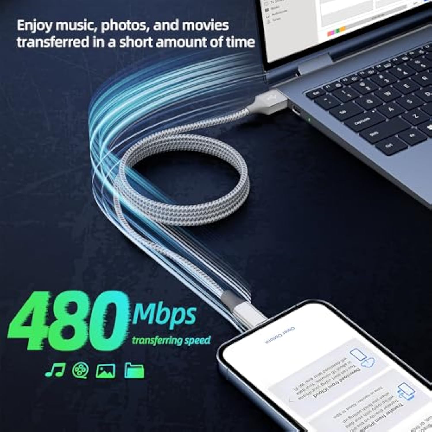 iPhone Charger 3 Pack 10ft MFi Lightning Cable Fast Charging Grey White