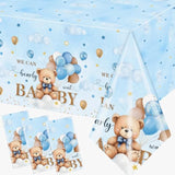 Bear Baby Shower Tablecloth-3 Pack Neutral Baby Tablecloth Balloons Bear Baby Shower Decorations For Boy Gender Reveal Party Decor 51 X 87 Inches