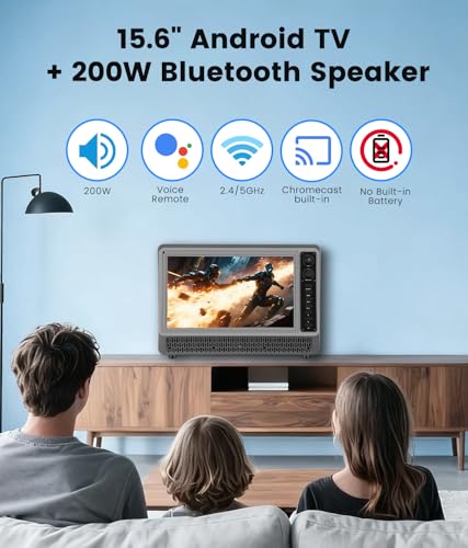 15.6 Small Smart Tv Built-In Bluetooth Speaker System, 200W Peak Power, Wireless Karaoke Microphones, 1080P Hd Led Tv With Hdmi/Usb/Aux For Home Entertainment & Camping
