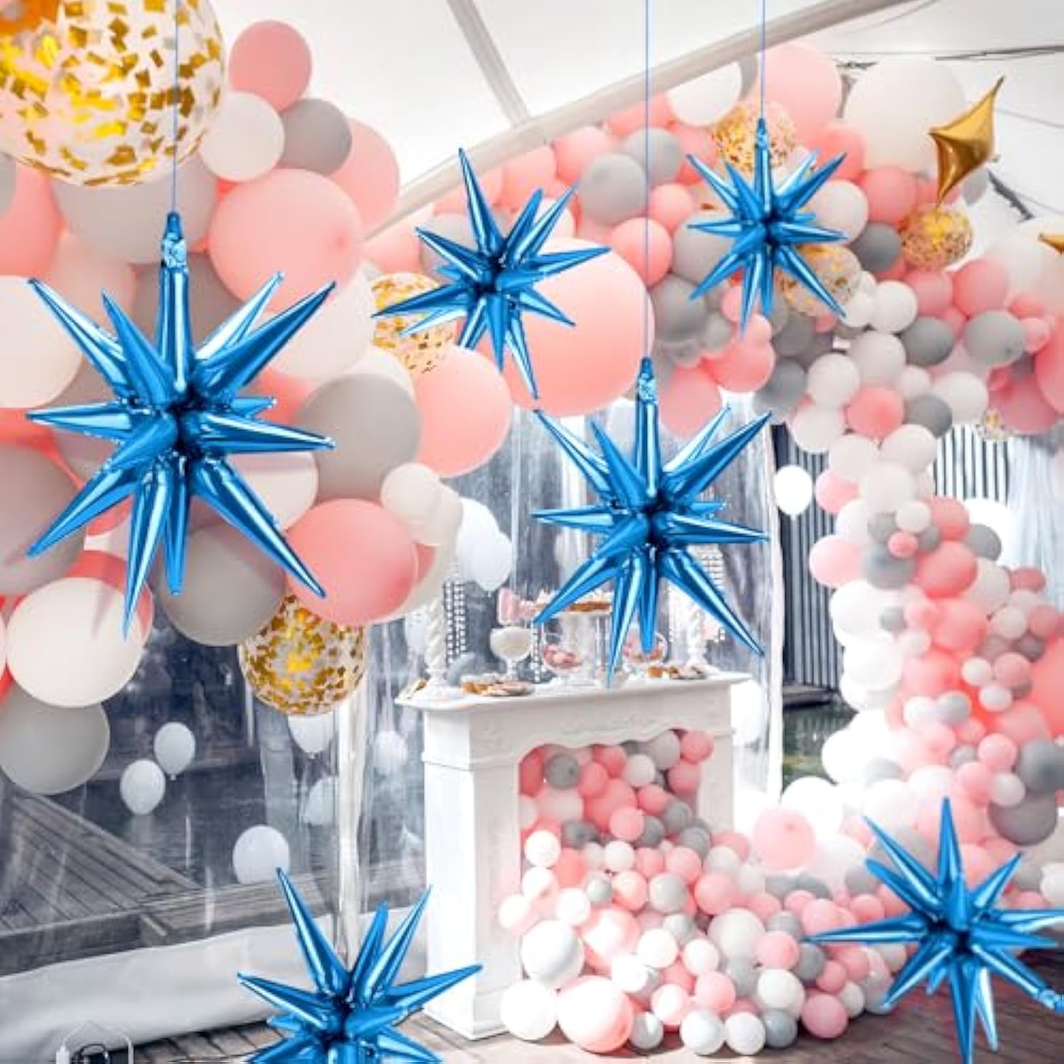 Blue Balloons Christmas Gifts Blue Star Balloons 8 Pcs Spike Balloon Globos Azules Metalicos Navy Royal Balloon Arch Kit Garland Party Decorations Graduation Party