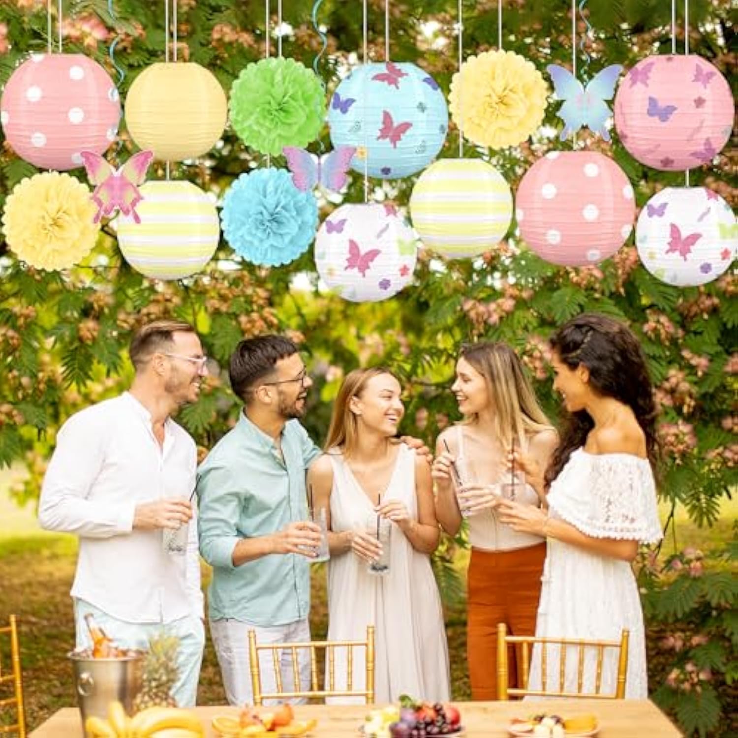 16Pcs Butterfly Paper Lantern Decorations – Pastel Floral Spring Hanging Decor For Birthday Party, Centerpieces