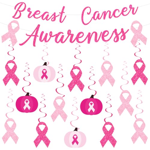 36 Pcs Breast Cancer Awareness Decorations, Banner & Hanging Swirl
