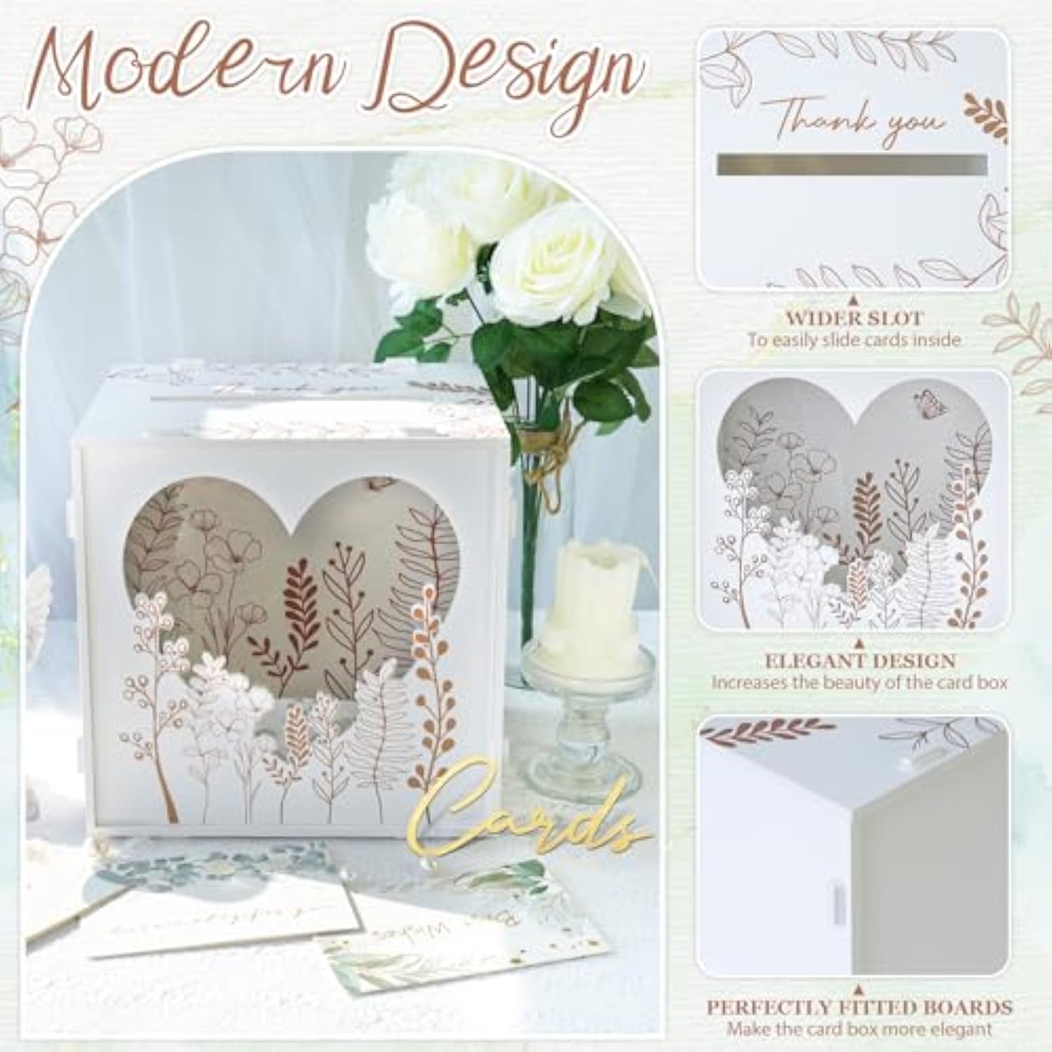 White Wedding Card Box For Party, Pvc Gift Card Box For Wedding Decorations With Heart Acrylic Window, Envelope Money Boxes For Reception Bridal Baby Shower Graduation Birthday Decor