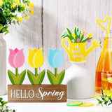 5 Pcs Spring Tulip Wood Table Decor Hello Spring Tiered Tray Decor Set Rustic Farmhouse Tulip Flowers Shower Tabletop Decoration Floral Wood Table Sign Centerpieces For Home Shelf(Tulip)