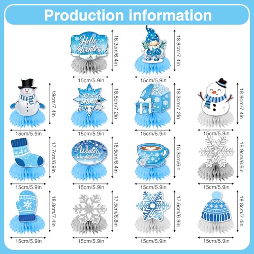 14Pcs Winter Wonderland Party Decorations Winter Centerpieces for Table, Winter Party Decorations Snowflake Centerpieces for Tables, Winter Table Decorations Honeycomb Centerpieces for Frozen Party