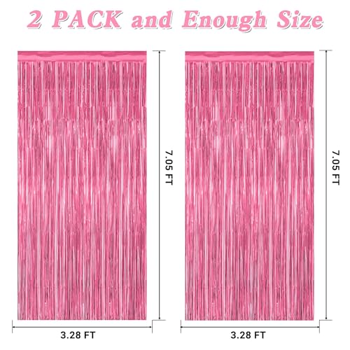2 Pack Pink Party Decorations, 3.28 FT x 7.05 FT Pink Backdrop, Metallic Tinsel Backdrop Fringe Curtains Backdrop Curtains, Photo Backdrop Party Supplies Birthday Party Decorationsay Party Decorations