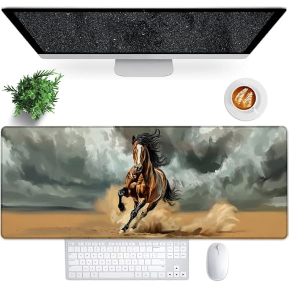 Horse Gaming Mouse Pad, 31.5"×11.8" Extended Desktop Mouse Pads For Keyboard Laptop Computer, Large Desk Mat With Stitched Edges For Work Office Desk Decor (Running Horse)