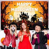 Happy Halloween Banner Orange Black Spooky Pumpkin Party Decorations Backdrop 6x3.6ft
