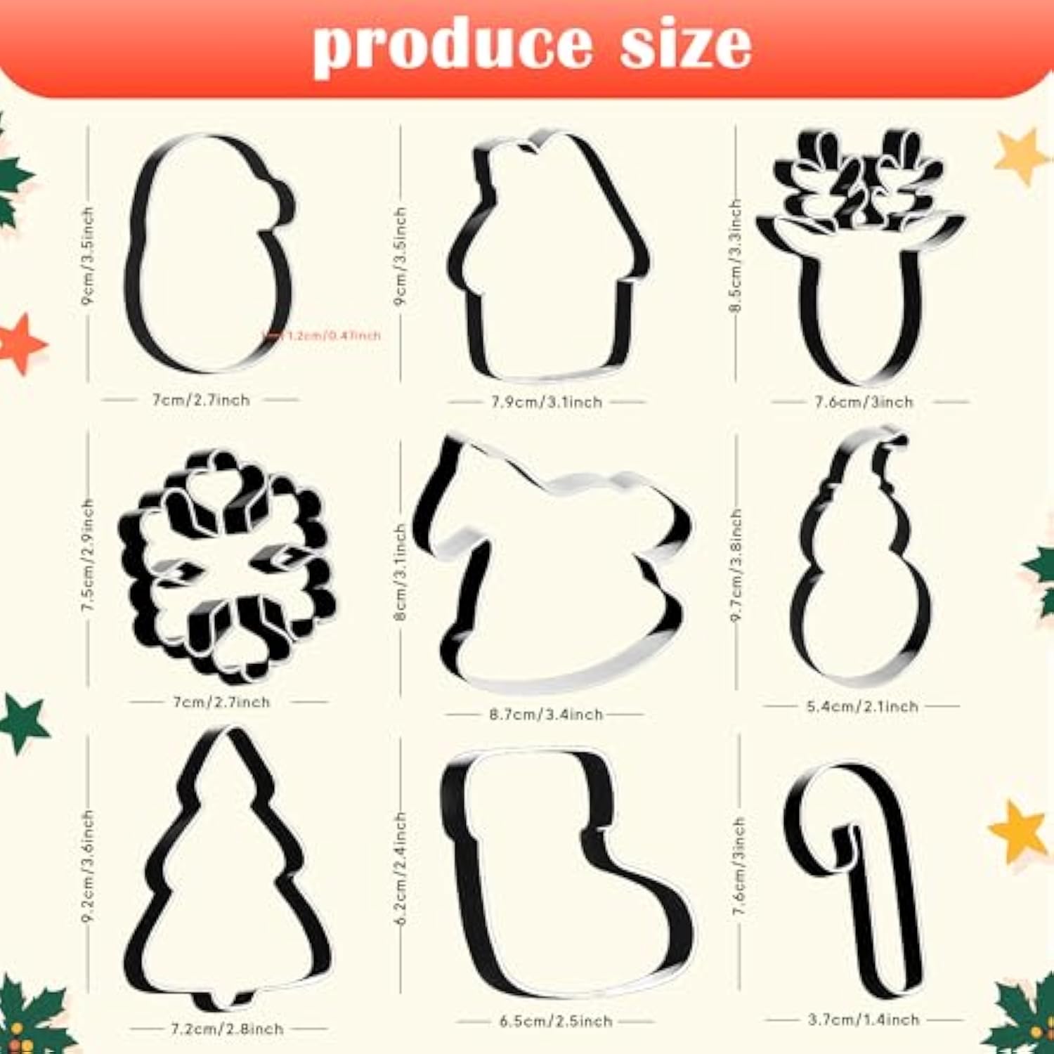 Christmas Cookie Cutters - 9 Pcs Christmas Party Favors Decorations Kit Shaped In Santa Snowman Cane Candy |Stainless Steel Navidad Stroking Stuffers Food Gingerbread Baking Press Supplies For Kitchen