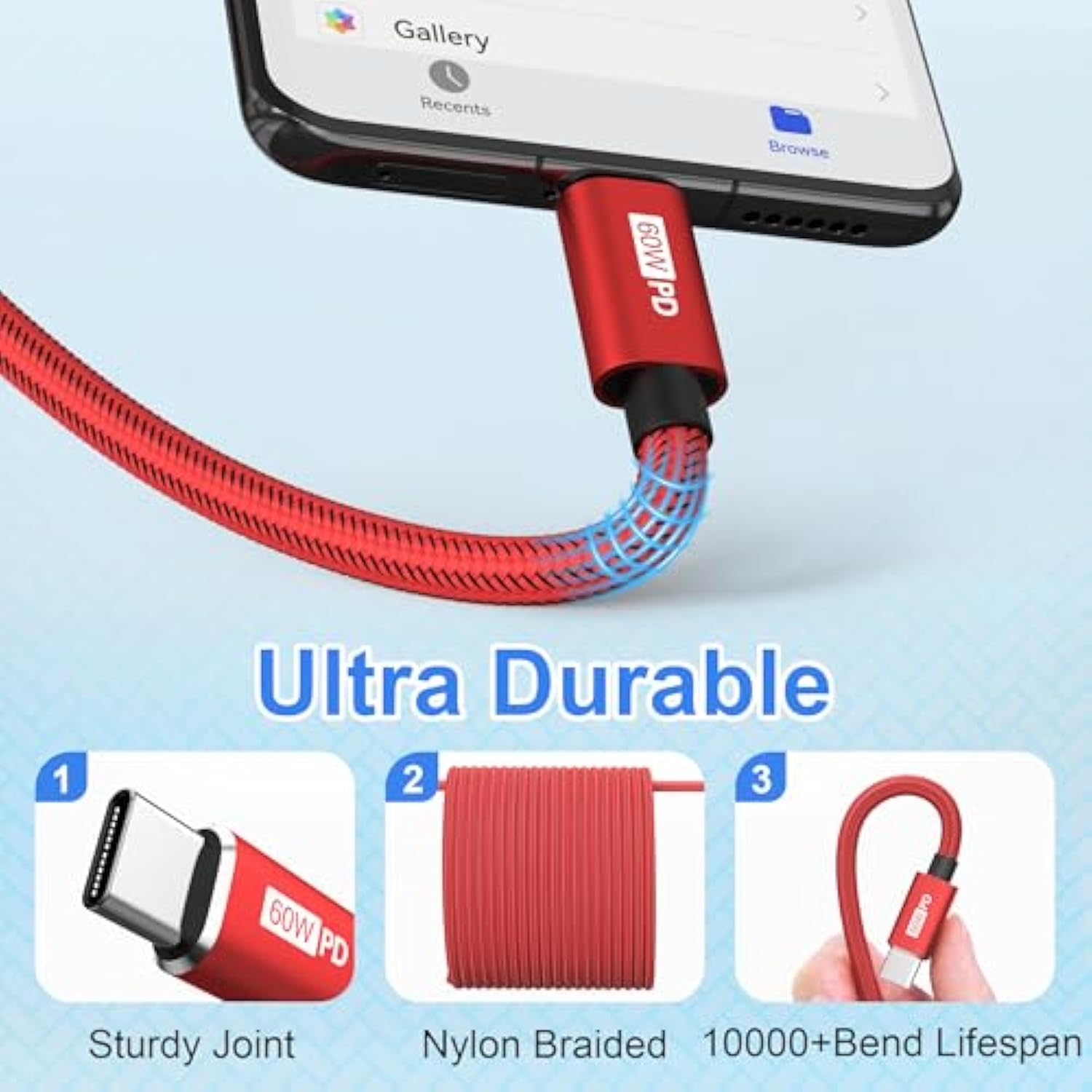 Usb C To Usb C Cable 4-Pack 10Ft C To C Cable Fast Charging C Cable, 60W(5A) Nylon Braided Type C Cables For Phone 16/15 Series Samsung S24/23