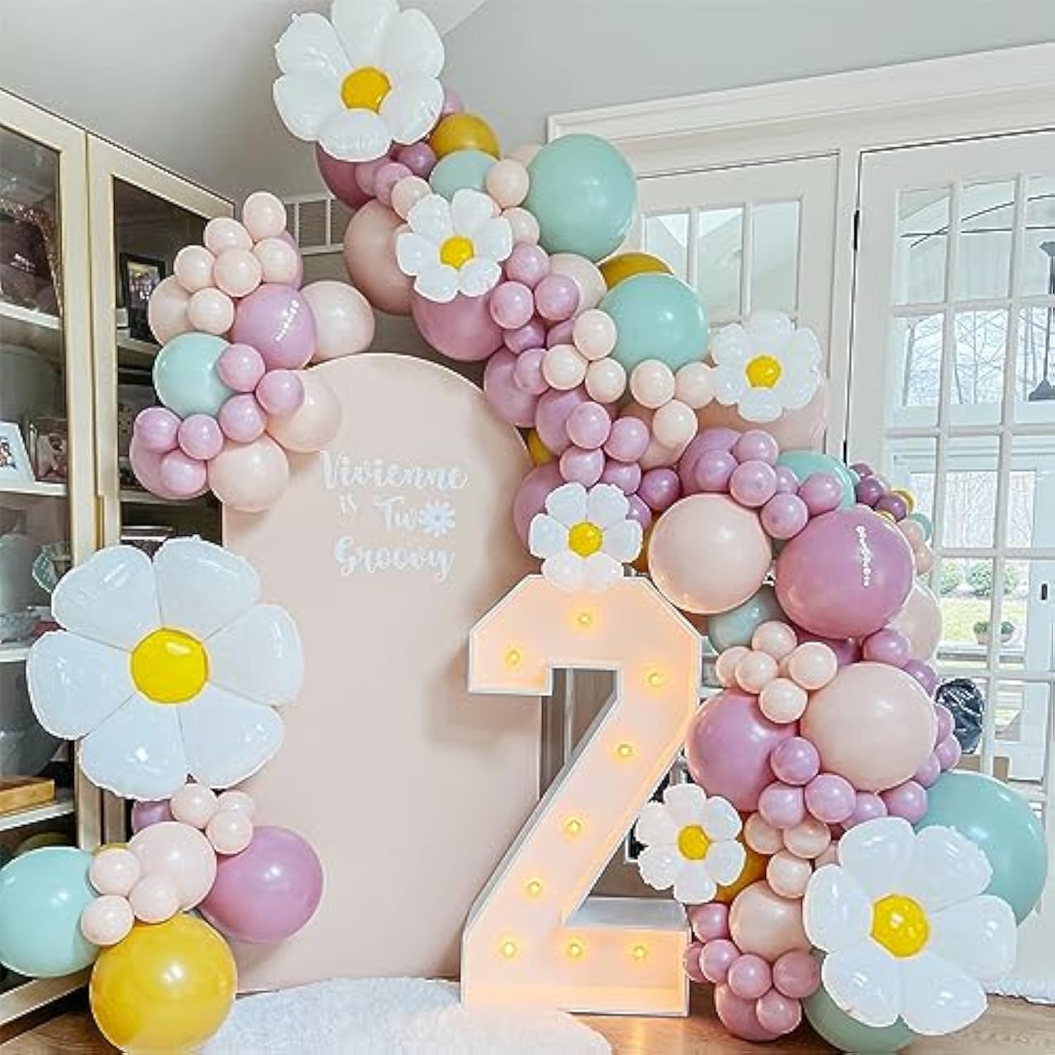 155pcs Groovy Daisy Balloon Garland Kit - Pastel Boho Balloons for Party Decor