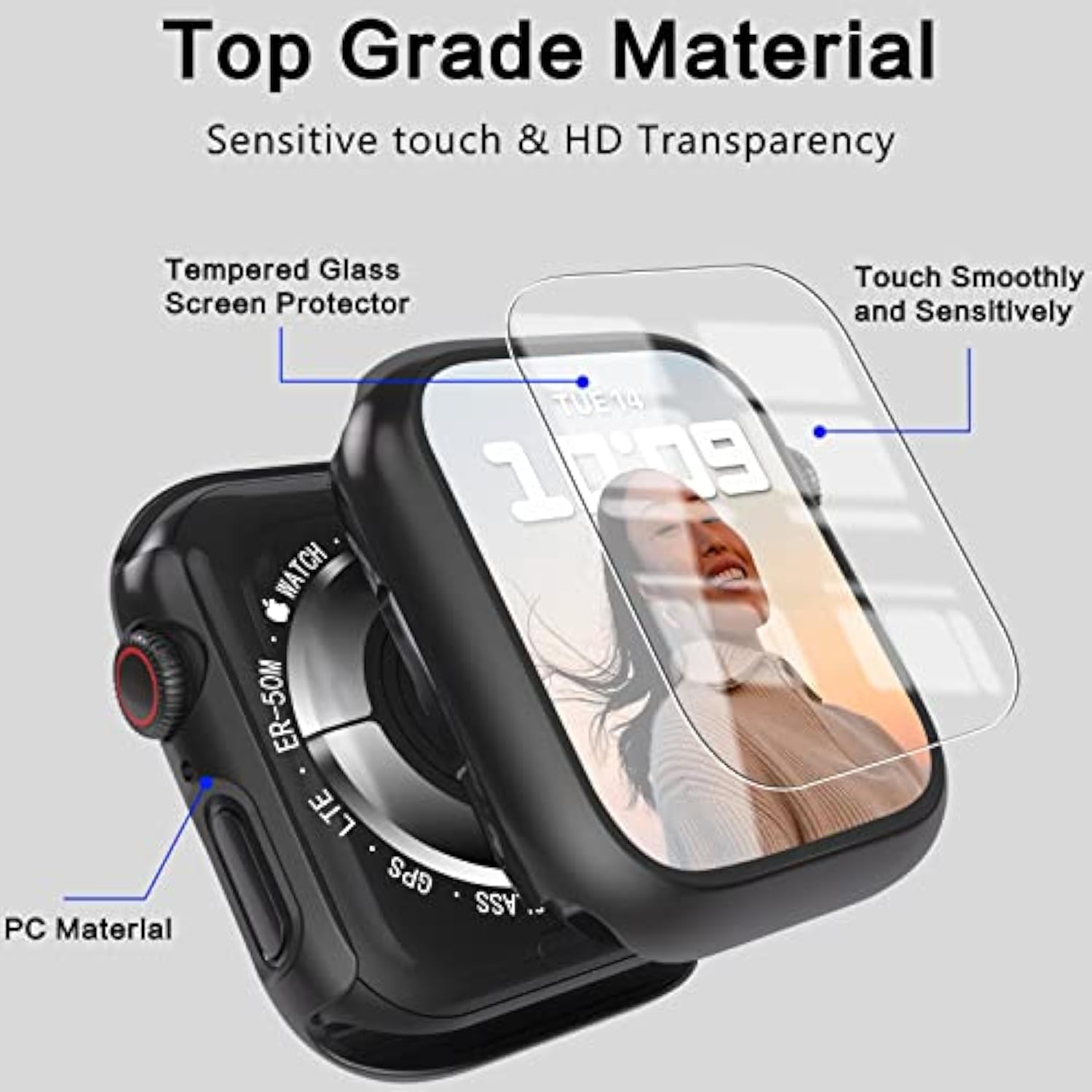 [ 2 Pack ] Case Compatible For Apple Watch Series 8 Series 7 45Mm With Screen Protector, Hard Pc Full Cover Tempered Glass Protector For Apple Watch Series 8 Series 7 Accessories, Black