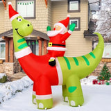 6Ft Christmas Inflatables Outdoor Decorations, Blow Up Santa Claus Riding A Dinosaur Inflatable With Built-In Leds For C