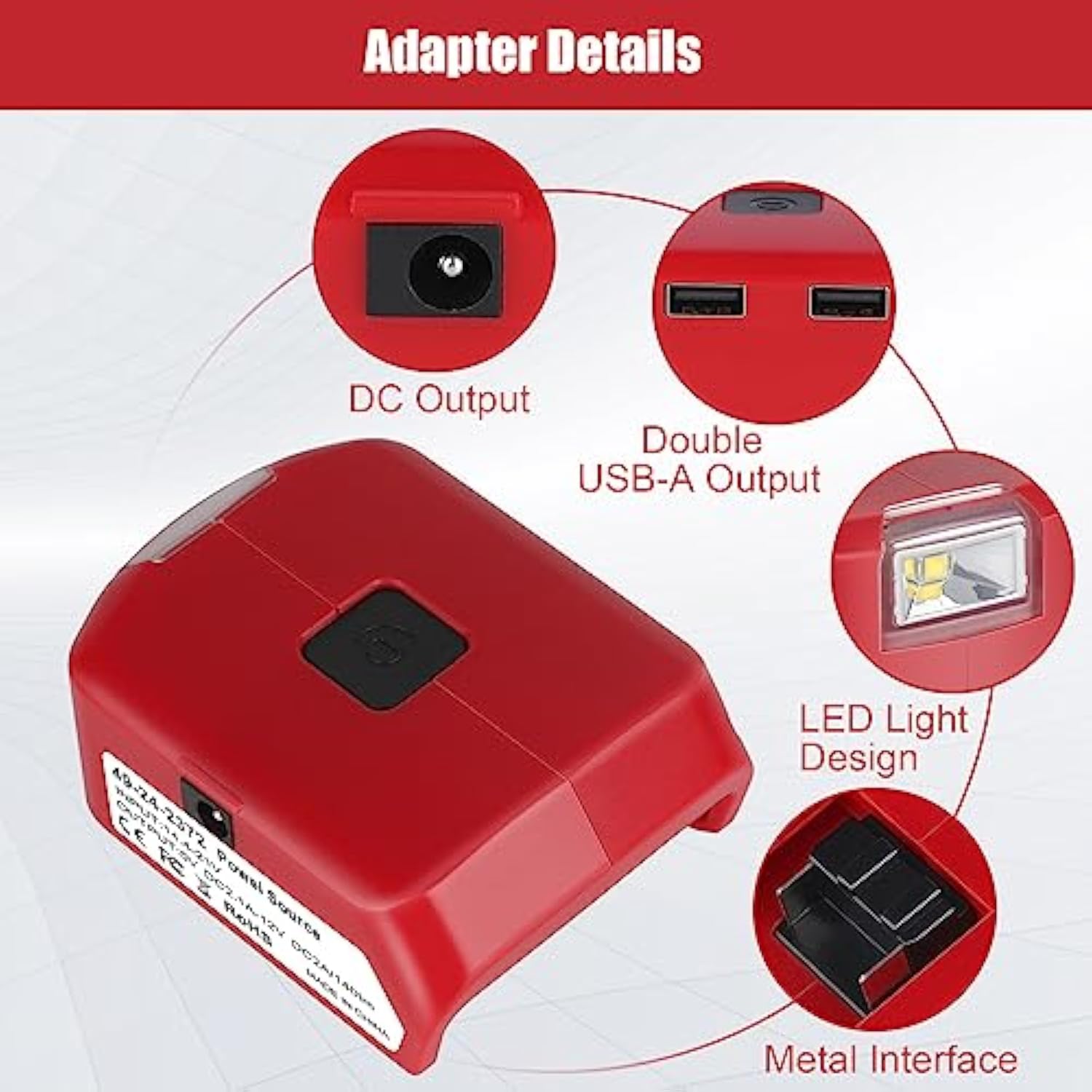 Battery Adapter Compatible For Milwaukee M18 Battery, Dc Port & 3W Led Work Light, And Dual Usb Charger Adapter Converter Compatible For Milwaukee 18V Battery 49-24-2371 Power Source