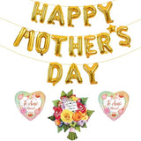Happy Mothers Day Balloons Banner - Gold Mother's Day Balloons Flower Balloon and Heart Balloon for Mothers Day Decorations Supplies