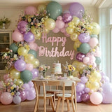 Green Pink Balloon Arch Kit Double Stuffed Light Pastel Purple Yellow Pearl Balloon Garland For Spring Flower Birthday Baby Bloom Fairy Party Decorations