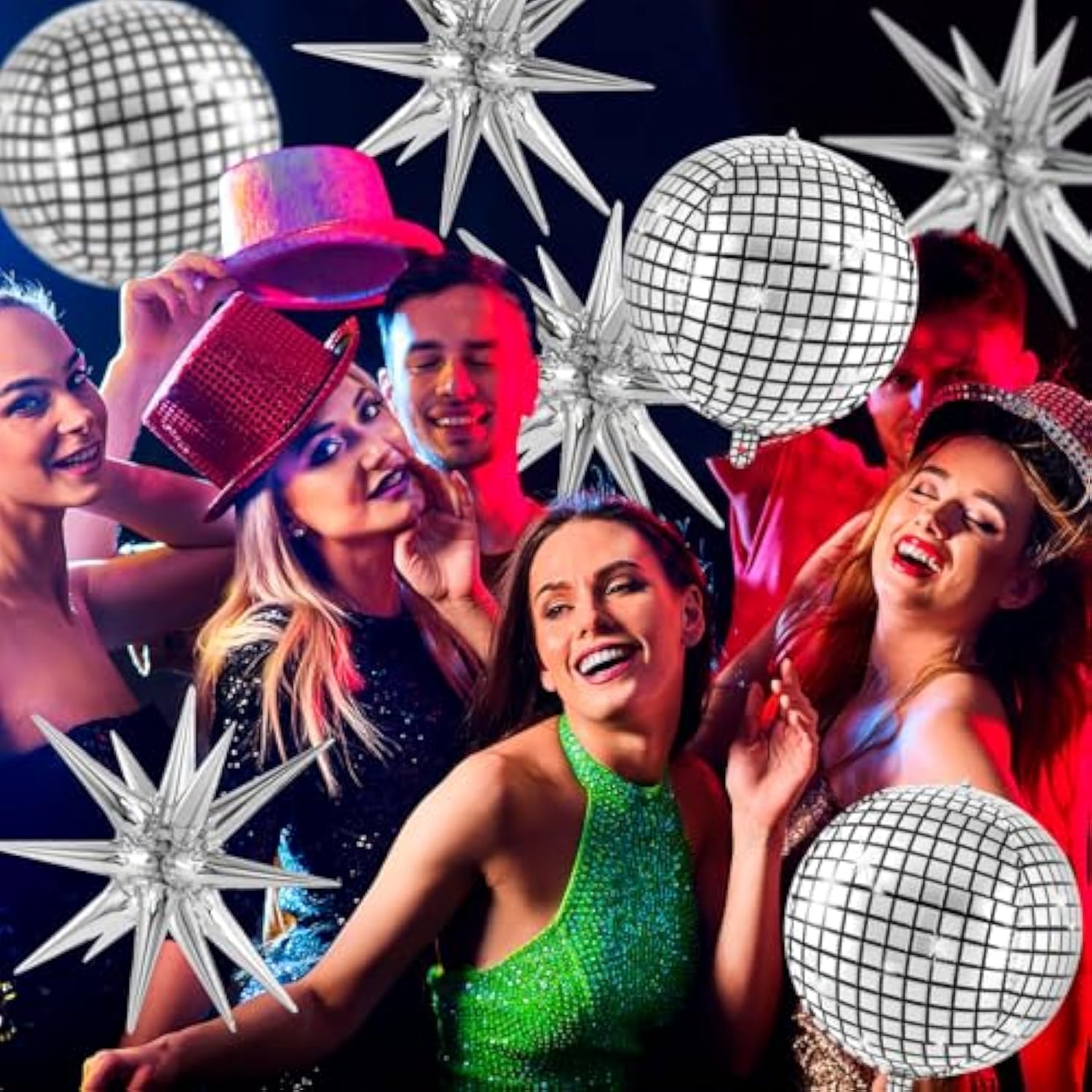 22" Silver Disco Ball & Star Foil Balloons for Birthday, Bachelorette & Holiday Decor