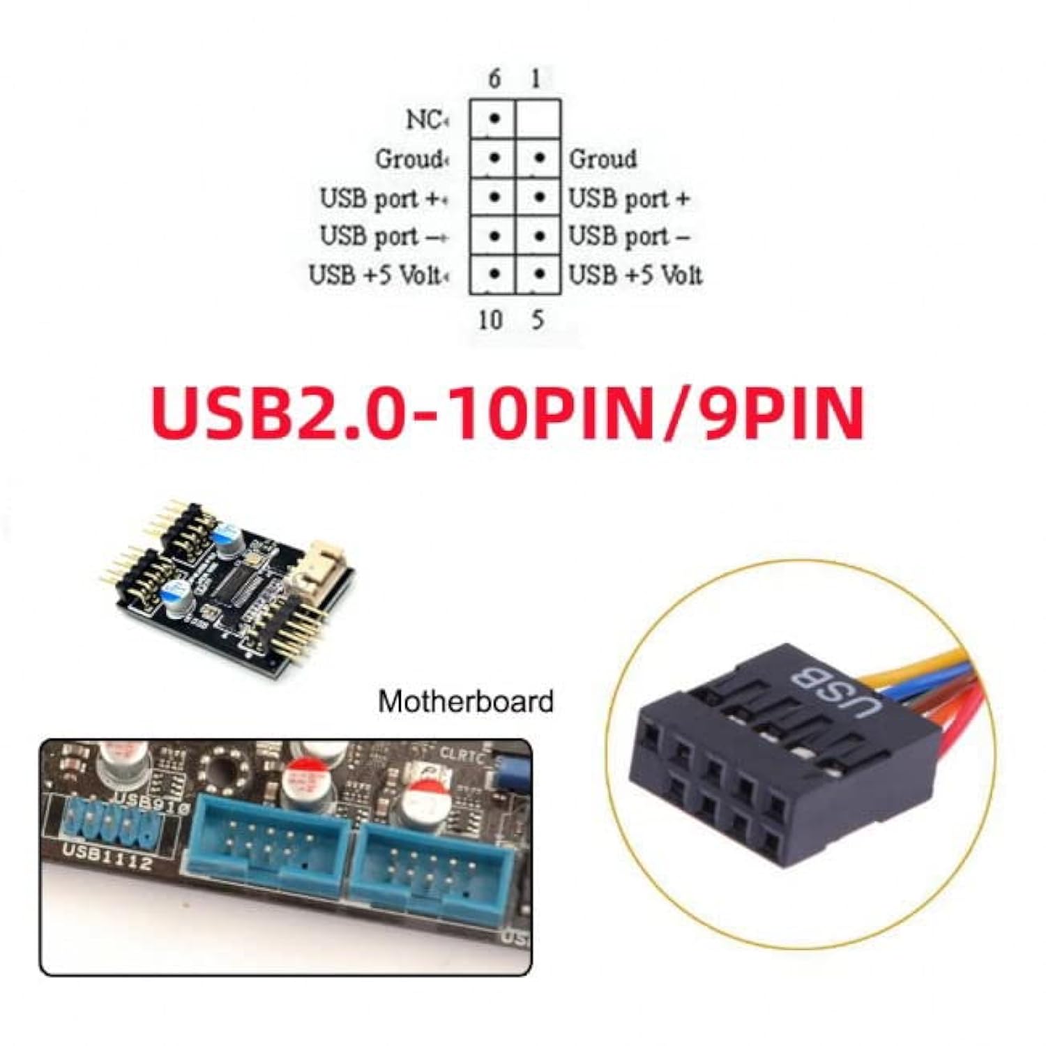 Usb 10 Pin 9Pin Motherboard Female Header To Dual Usb 2.0 Female Adapter Cable 50Cm