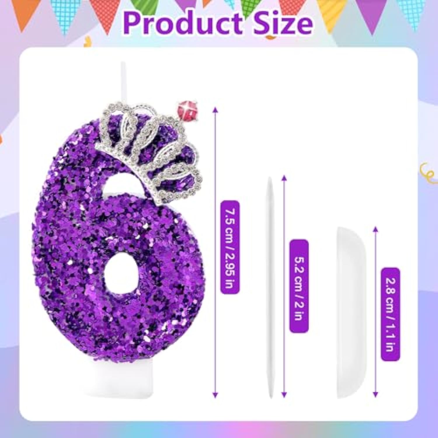 Purple Birthday Candle Crown Number 6 Candles Cake Candle,Purple Birthday Cake Topper Cupcake Decorations Party Decor For Girls And Women Anniversary Celebrations Supplies Favors