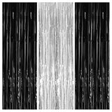 Xtralarge Black And Silver Backdrop - 3.2X8 Feet, Pack Of 3 | Black And Silver Foil Curtain For Black And Silver Party Decorations | Happy New Year Backdrop For Happy New Year Decorations