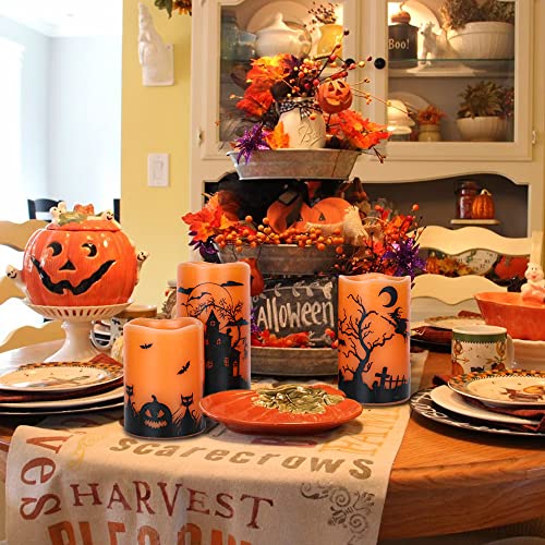 Halloween Flickering Flameless Candles with 6 Hour Timer, Battery Operated LED Real Wax Candles Set of 3 Halloween Home Decoration Gifts(3 x 4 5 6 Inch)