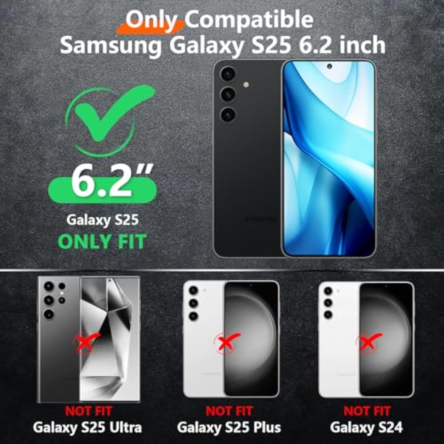 For Samsung Galaxy S25 Case, [ Grade Drop Protection] Heavy Duty Full Body Shockproof Protection Non-Slip Phone Case For S25 Case 6.2 Inch,Black