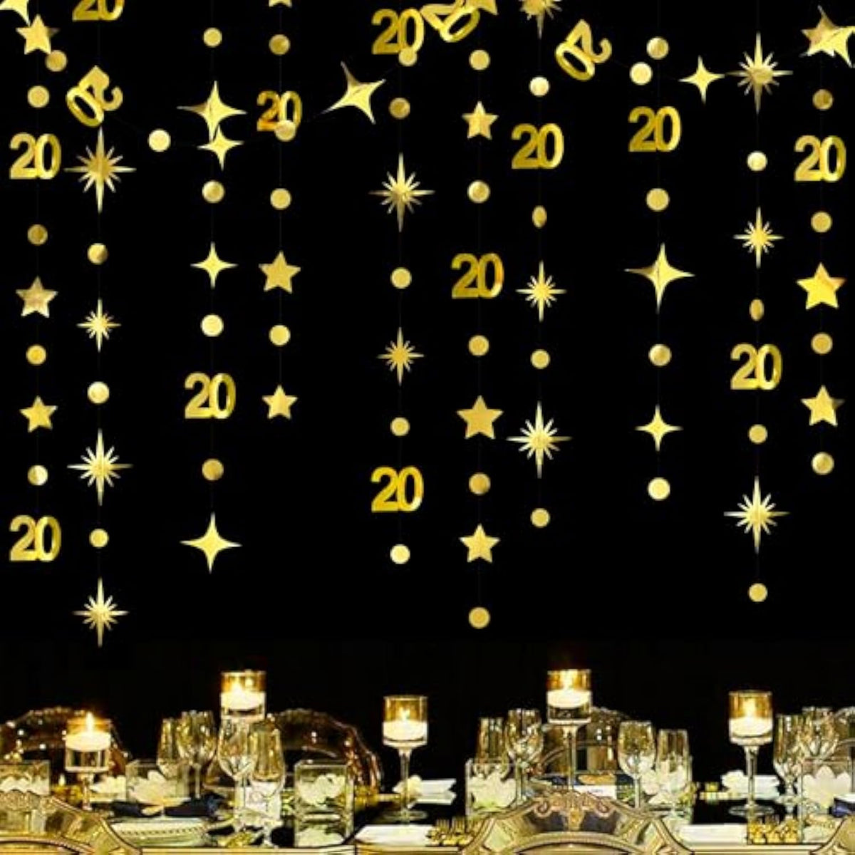 Gold 20Th Birthday Decorations Number 20 Circle Dot Star Garland Metallic Streamer Banner Backdrop For Women Mens Twenty Years Old Birthday Cheers To 20 Years Happy 20Th Anniversary Party Supplies