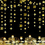 Gold 20Th Birthday Decorations Number 20 Circle Dot Star Garland Metallic Streamer Banner Backdrop For Women Mens Twenty Years Old Birthday Cheers To 20 Years Happy 20Th Anniversary Party Supplies