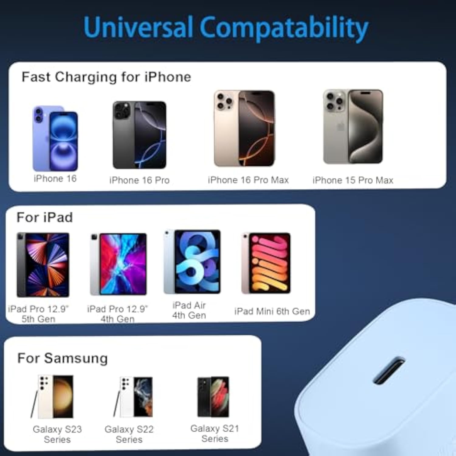 Phone 17 16 15 Charger Fast Charging, 30W Usb C Charger Block With 6.6Ft Long C Chargers Cord Cable For Phone 17 16 15 Pro Max/16 15 Pro/16 15 Plus/16/15, Ipad-Blue