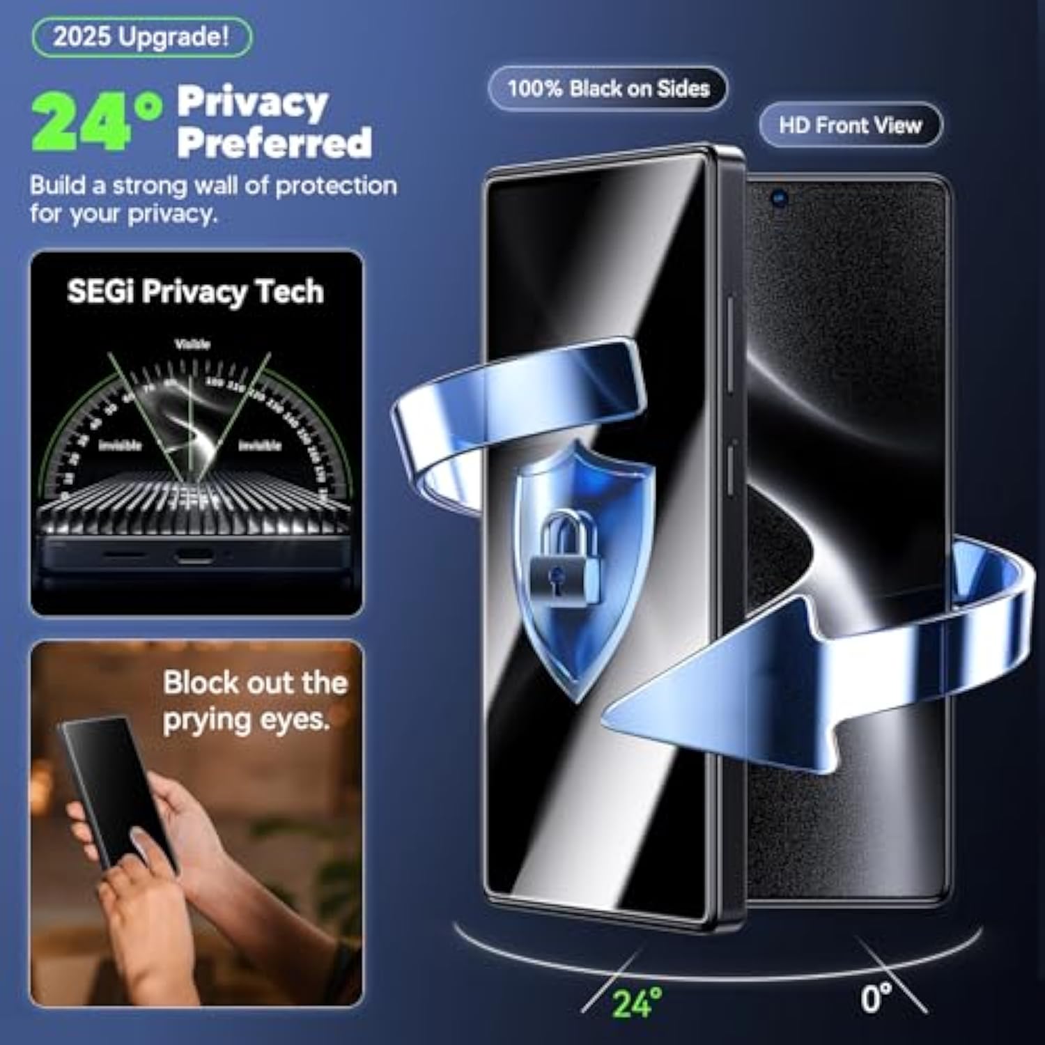 For Samsung Galaxy S25 Ultra Privacy Screen Protector - [24° Anti-Spy] [0.02S Fingerprint Unlock] [Auto Dust Remove] [Zero Bubble] Top Durable 9H+ Tempered Glass Case Friendly, 2 Pack