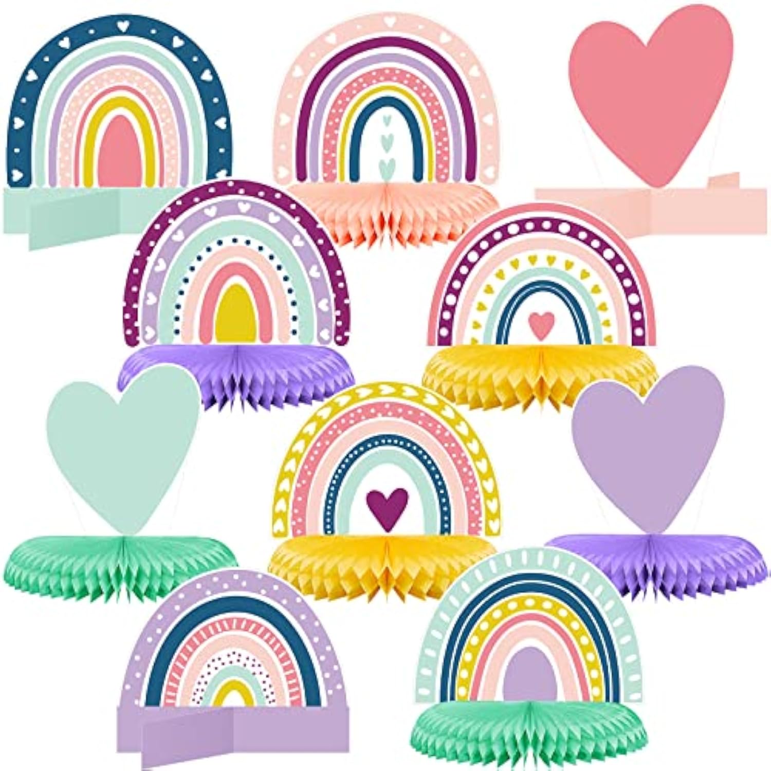 10 Pcs Rainbow Honeycomb Centerpieces for Birthday, Baby Shower & Easter Decor