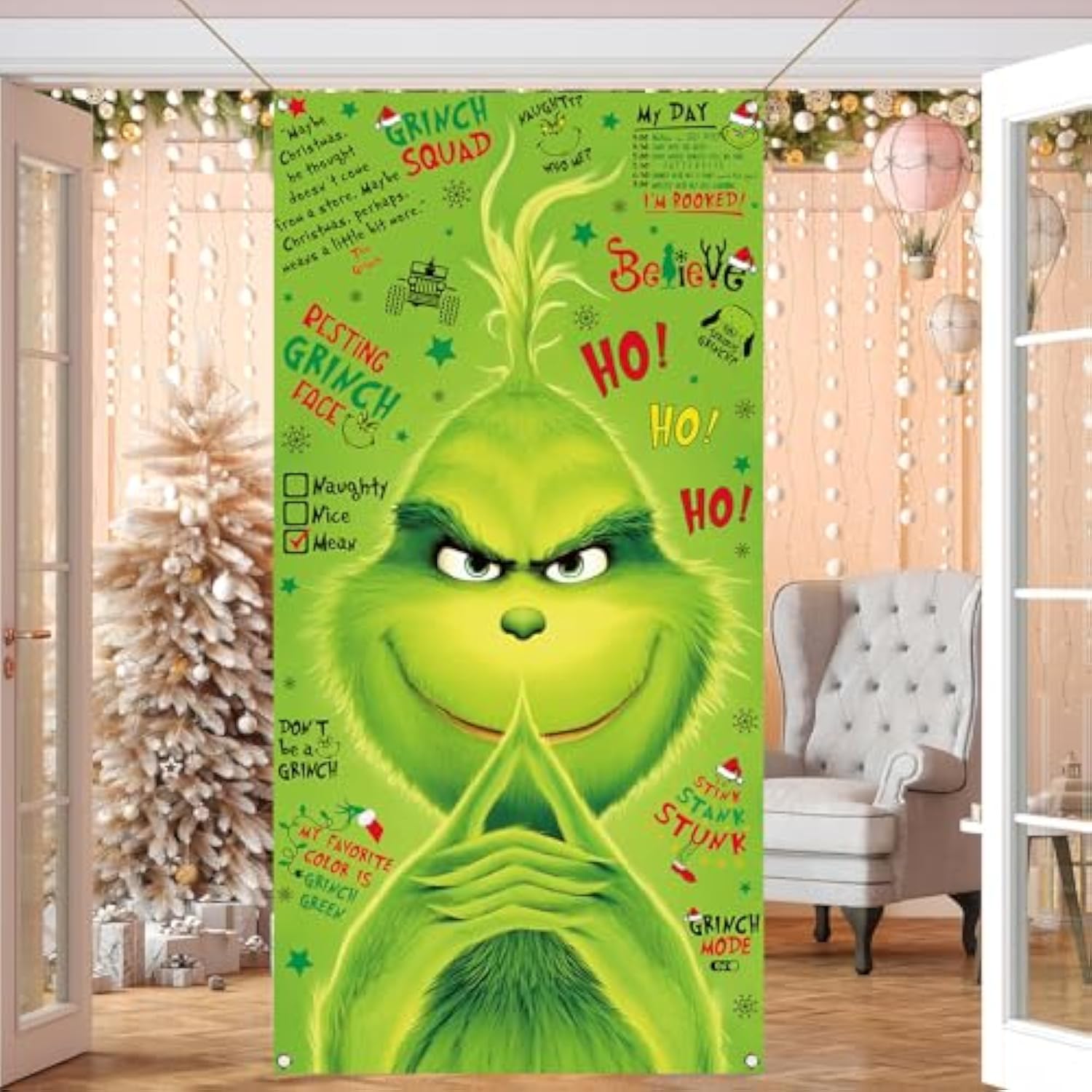 Merry Christmas Door Cover Green Christmas Decoration Winter Birthday Party Decor Front Door Banner