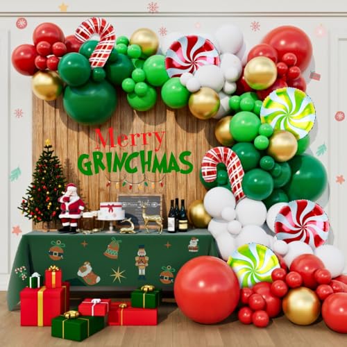 Christmas Balloon Arch Garland Kit 160pcs Red Green Balloons for Candy Merry Christmas Party Friendsmas Santa Claus Birthday Holiday Party Decoration (Green Red)