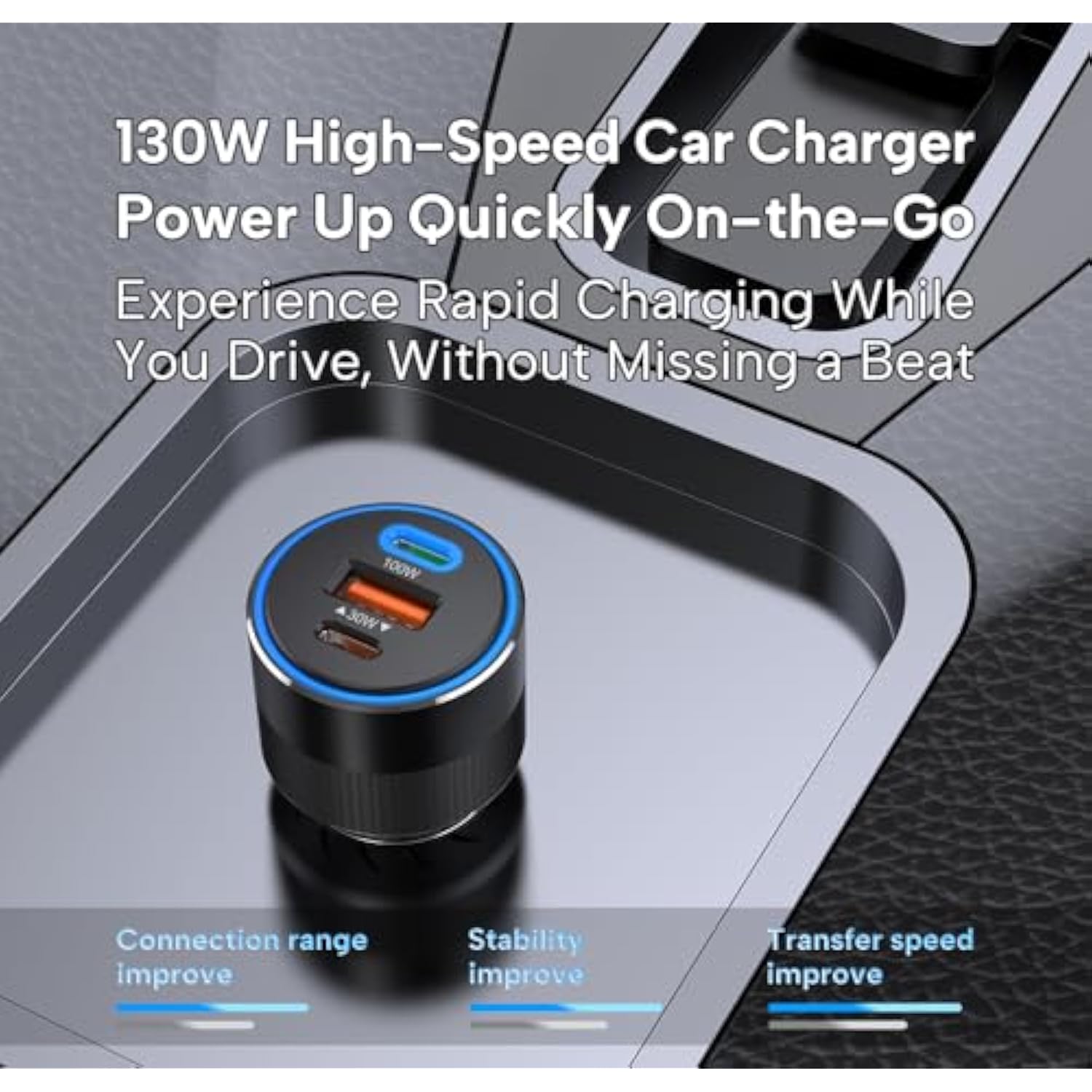130W Car Charger With 100W E-Mark Cable - Multiport (2 Usb-C & 1 Usb-A) Super Fast Charging, Compatible With Iphone 15/14/13/12, Galaxy S24/S23/S22, Ipad, Macbook, Windows Laptops & More