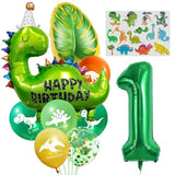 Green Dinosaur 1st Birthday Decor Set with Balloons & Tattoos for Kids