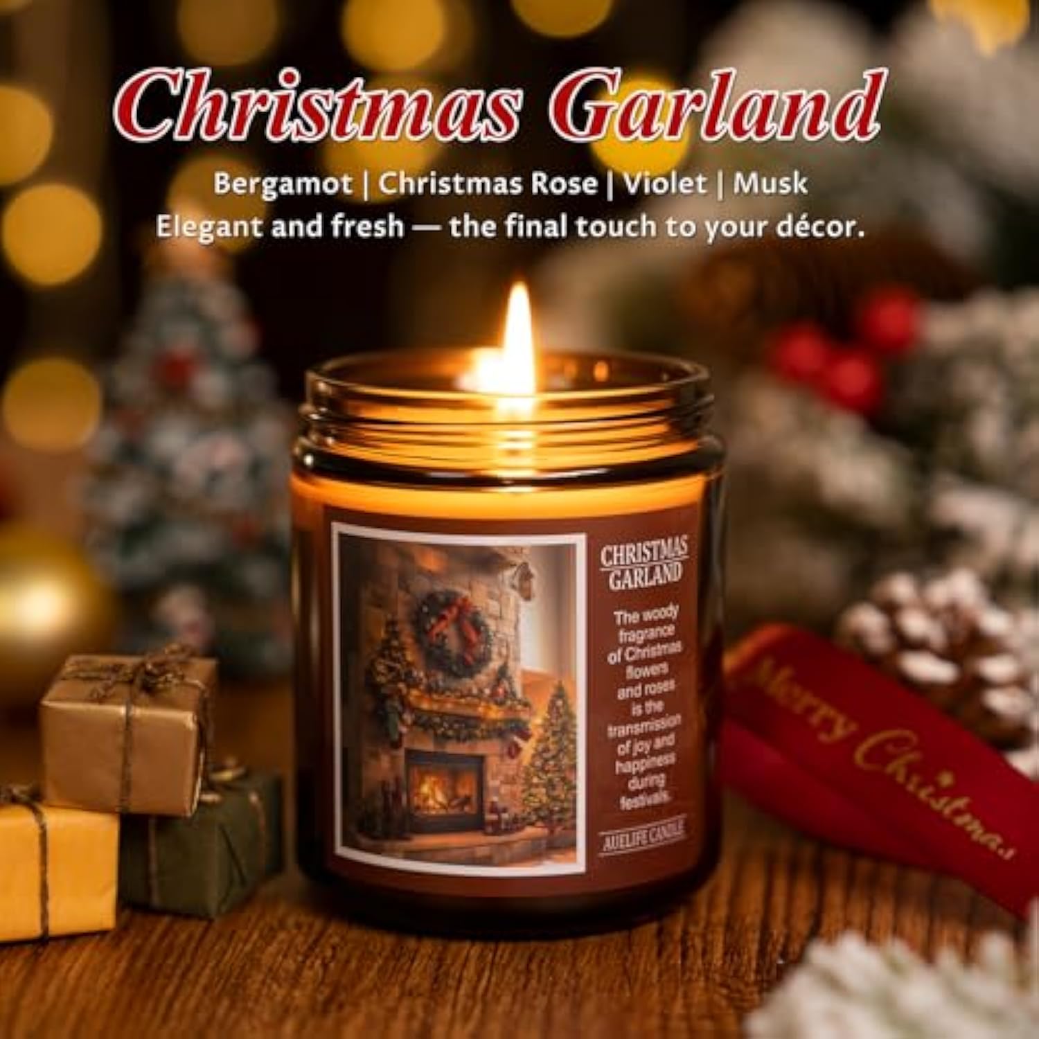 Christmas Candles | Christmas Garland Scented Candle, Holiday Soy Wax Candles For Home Scented, Aromatherapy Gifts For Women And Men, Cozy Winter Candle For Home Decor, 7 Oz
