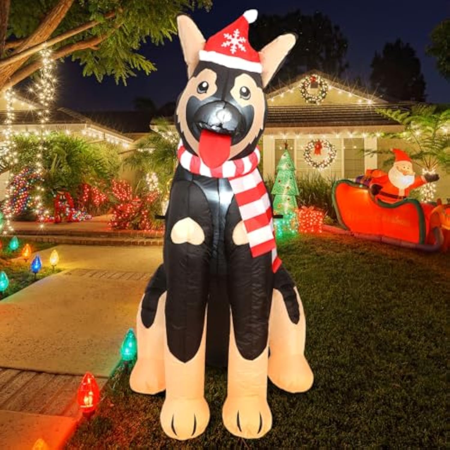 5 Ft Inflatable German Shepherd Christmas Decoration 2025 Blow Up Yard Outdoor Dog Decoration Christmas Inflatable Germa