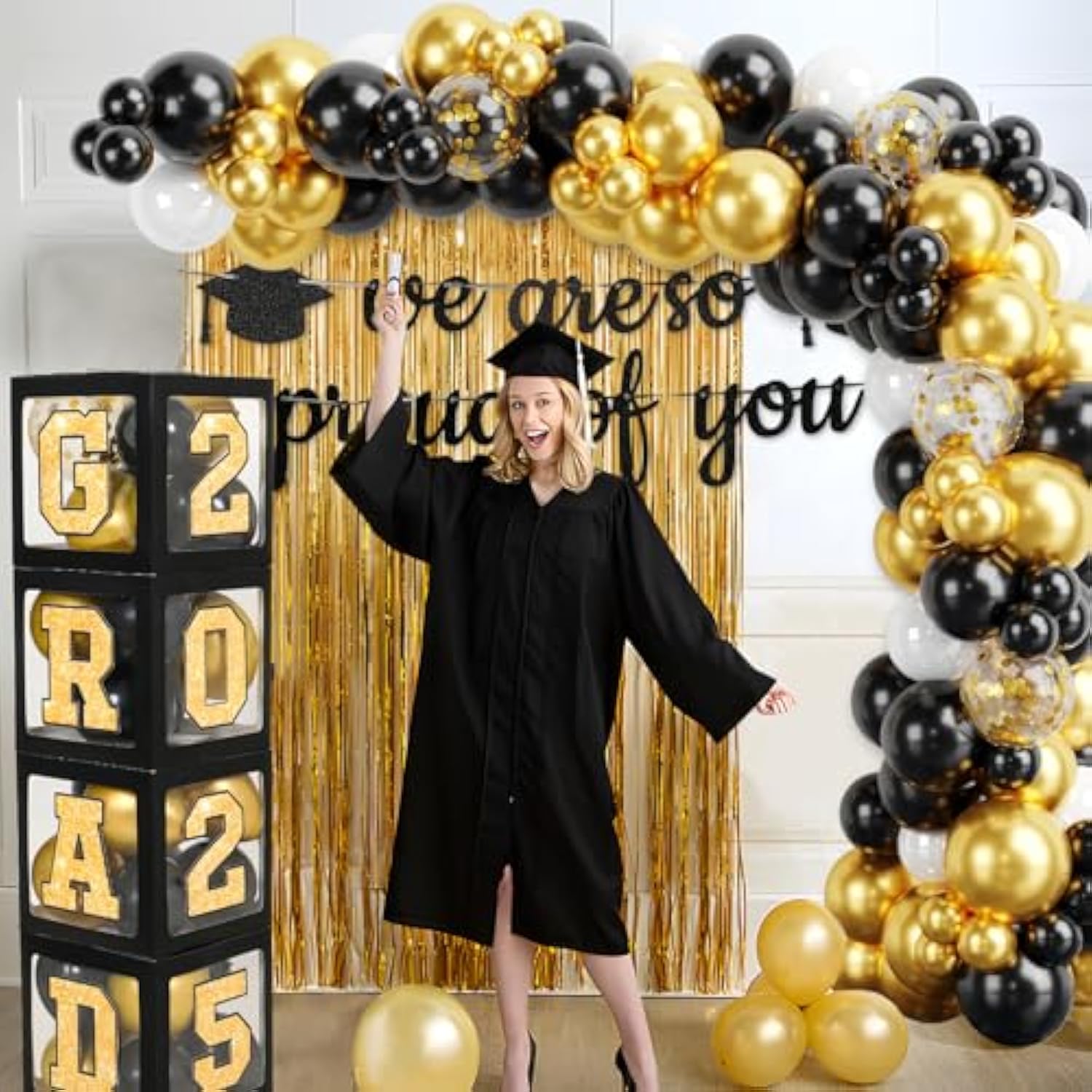 119pcs Class of 2025 Grad Decor – Balloon Boxes, Arch Kit, Banner & More