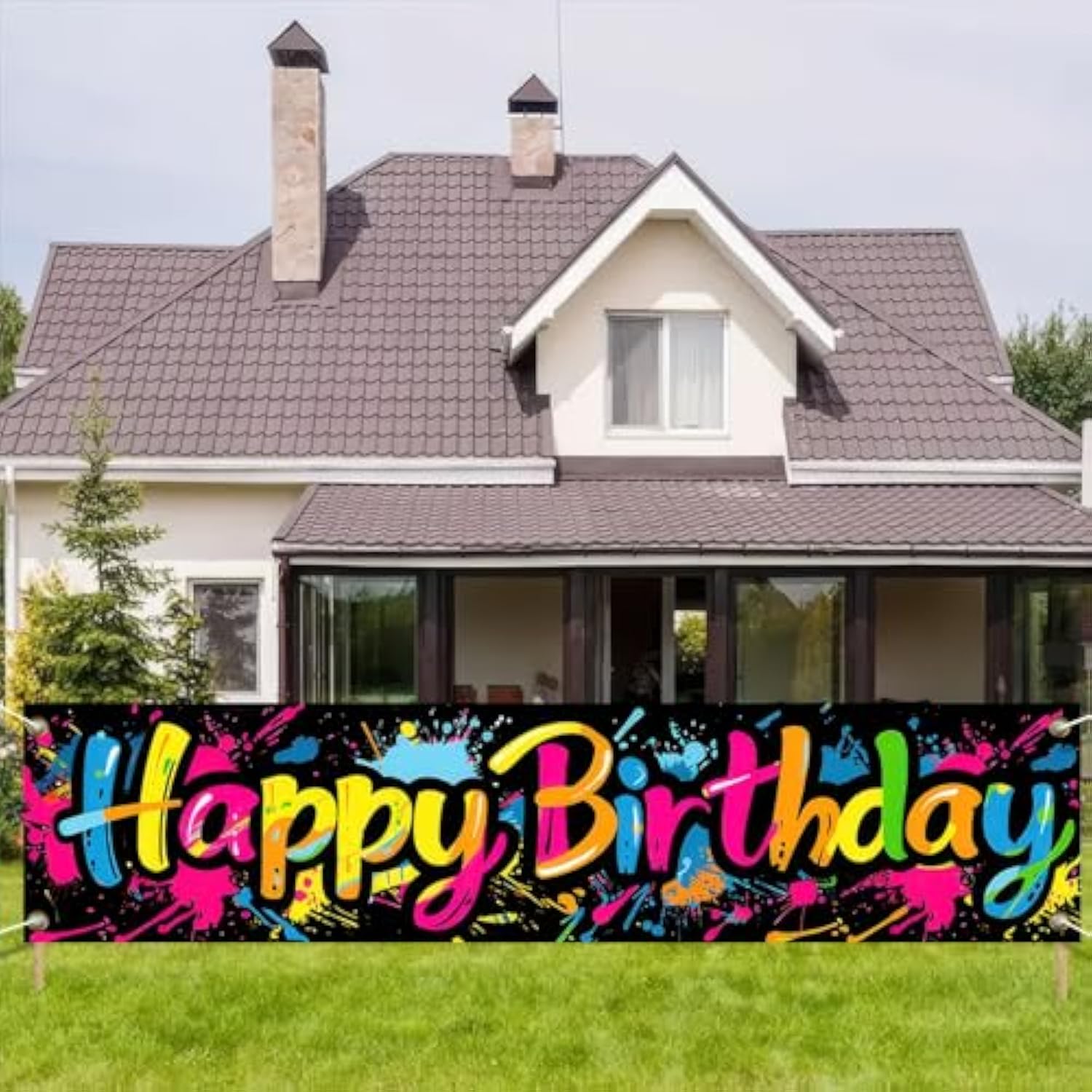 Graffiti Color Birthday Banner, 78×17" Polyester Party Decoration