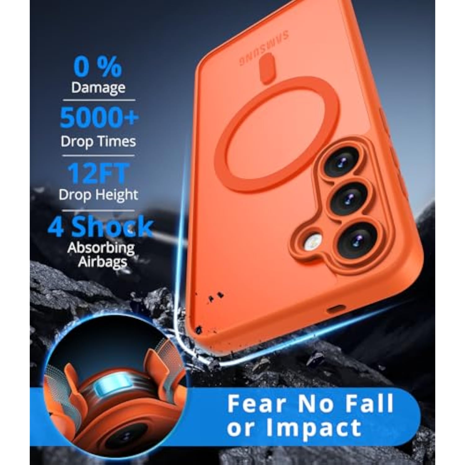 Samsung Galaxy S25 FE Orange Magnetic Case with Shockproof Protection