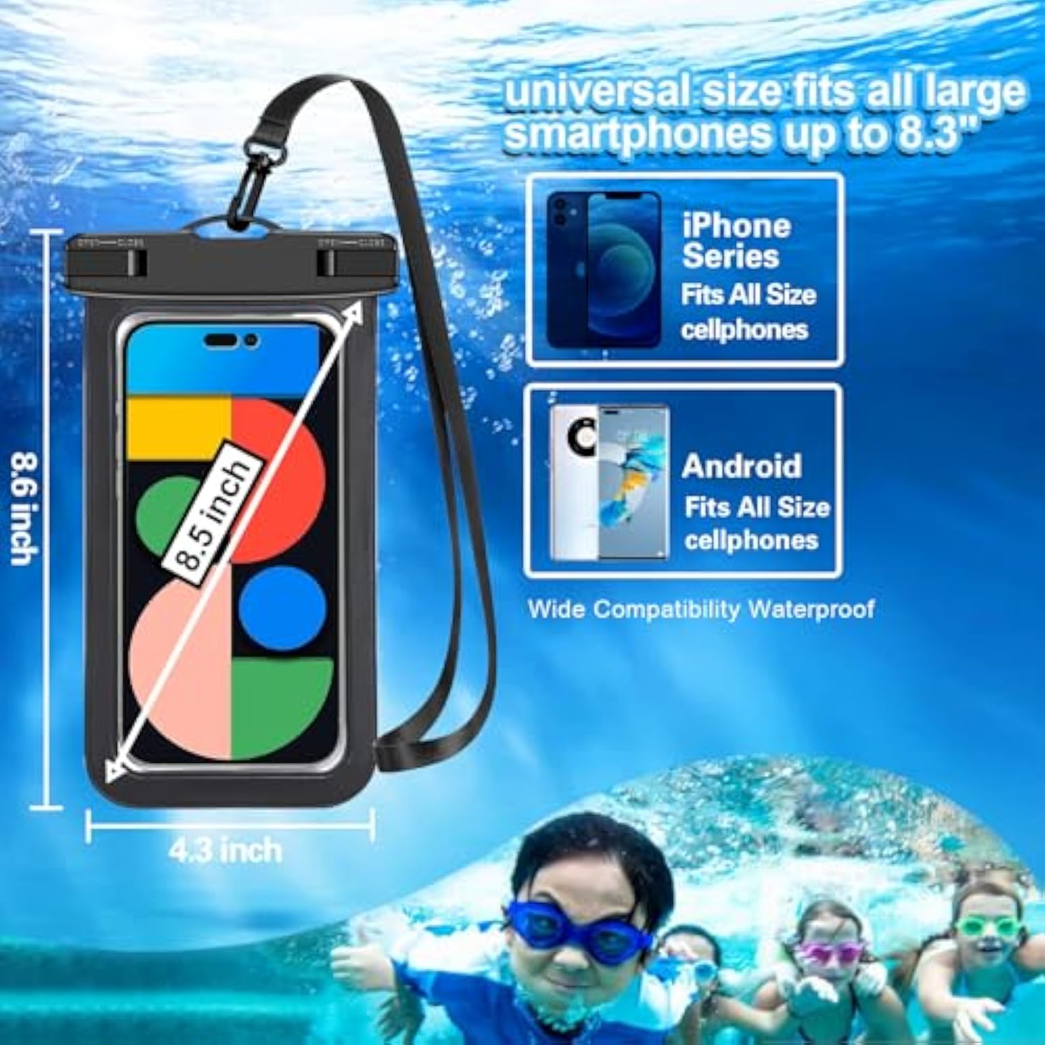 Up To 8.3" 4 Pack Black White Universal Waterproof Phone Pouch, Large Phone Waterproof Case Dry Bag,Protection Level: Ip68,Outdoor Sports For Apple Iphone,Samsung,And More,Black,White