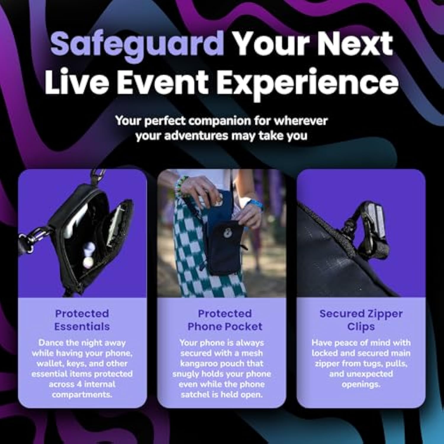 Anti Theft Phone Satchel – Water Resistant Cell Phone Bag With Strap Is The Festival Goer’S Choice With Built In Wallet Phone Storage For Live Events, Raves, And Travel Black