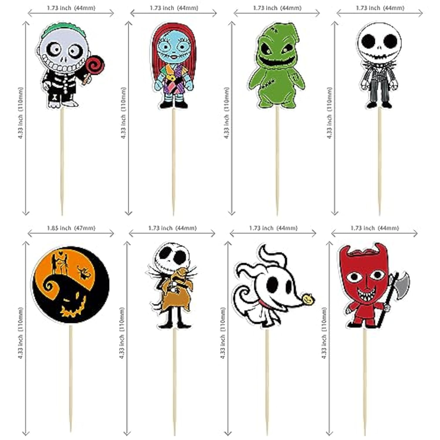 40Pcs Skellington Halloween Cupcake Toppers Glitter Skull Ghost Cupcake Picks For Nightmare Theme Wedding Anniversary Birthday Party Cake Decorations Supplies