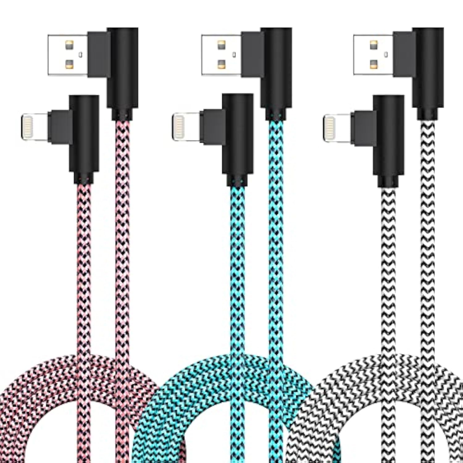 3 Pack Iphone Charger 10Ft [Apple Mfi Certified] Right Angle Lightning Cable Fast Charging Cord, Car Cable For Iphone 14 13 12 11 Pro/Pro Max/Mini/Xs/Xr/8 7 Plus, Ipad, Carplay