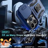 Case for iPhone 15 Pro Max with Slide Camera Cover+Screen Protector(1 Pack), Rotated Ring Kickstand Military Grade Shockproof Protective Cover 6.7