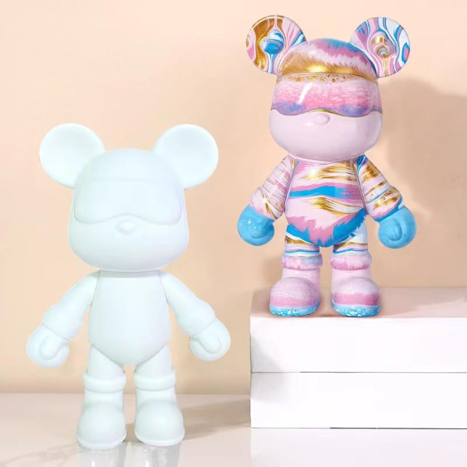 Diy Fluid Bear + Bear Keychain Painting Set, Teddy Bear Figure For Creative Fluid Art And Home Decoration (9 Inch, Pink+White+Red)