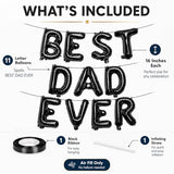 16 Inches Best Dad Ever Balloons Hanging Banner Decorations, Black Aluminum Foil Letter Balloons for Father’s Day, Birthday, Baby Shower, and Daddy-to-Be Party Supplies