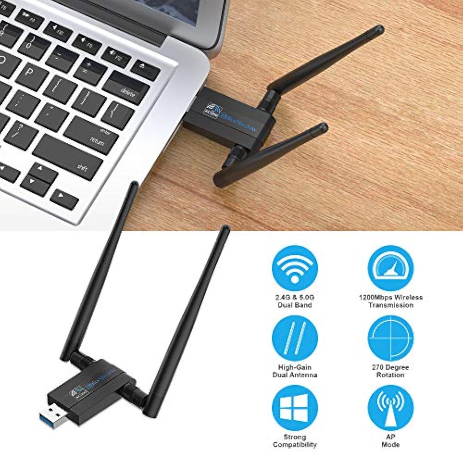 Usb Wifi Adapter Gaming 1200Mbps -Dual Band 2.4G/5G Wifi Ac Wireless Network C