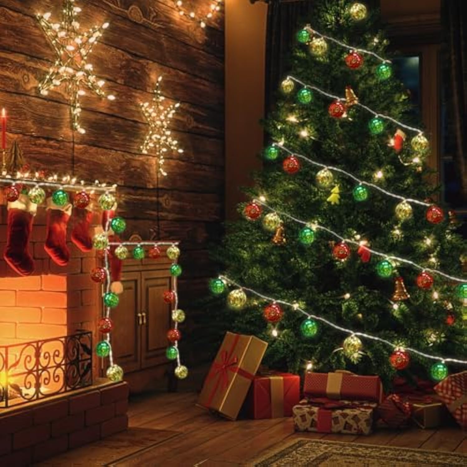 Christmas Decorations Lights, 13.5Ft 20 Led Battery Christmas Light With Timer & 8 Modes, Christmas Ball Ornaments Light